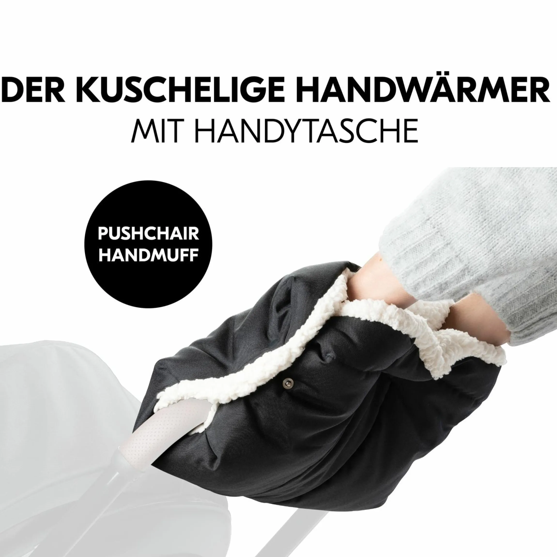 Universal Kinderwagen Handmuff / Handwärmer mit Handytasche - Black