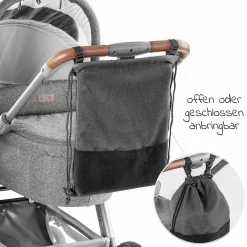 Universal Kinderwagen Tasche mit Staufächern und Rucksackfunktion - Grau Melange
