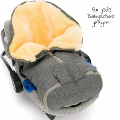 Universal Lammfell-Fußsack für Babyschale & Babywanne - Melange Hellgrau