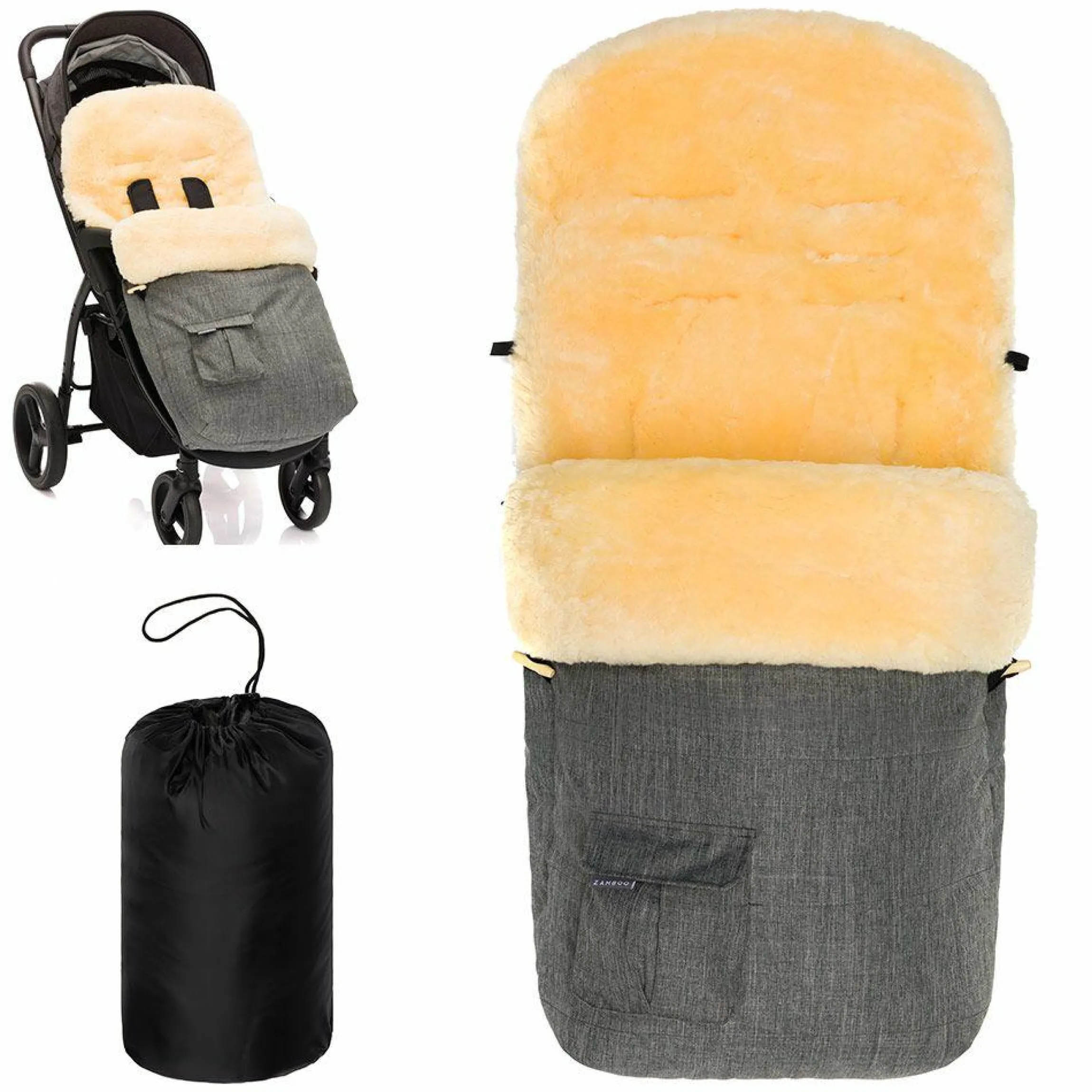Universal Lammfell-Fußsack für Kinderwagen & Buggy - Melange Hellgrau