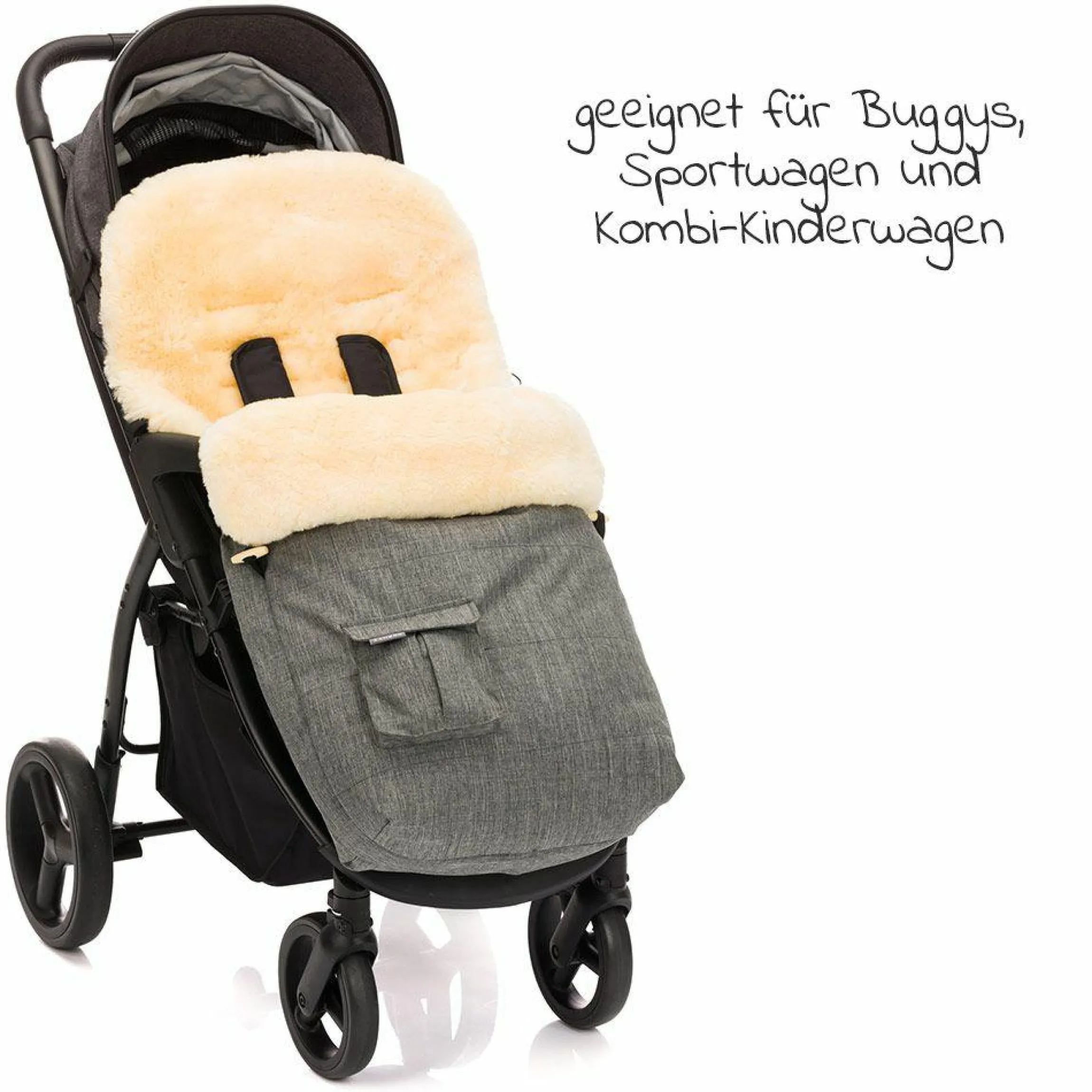 Universal Lammfell-Fußsack für Kinderwagen & Buggy - Melange Hellgrau