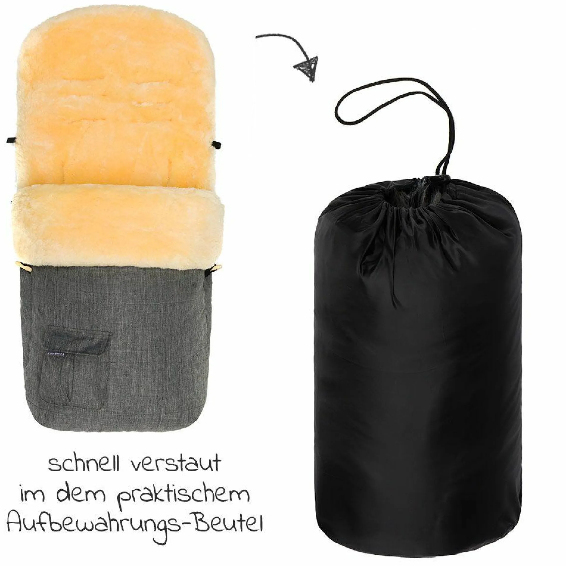 Universal Lammfell-Fußsack für Kinderwagen & Buggy - Melange Hellgrau