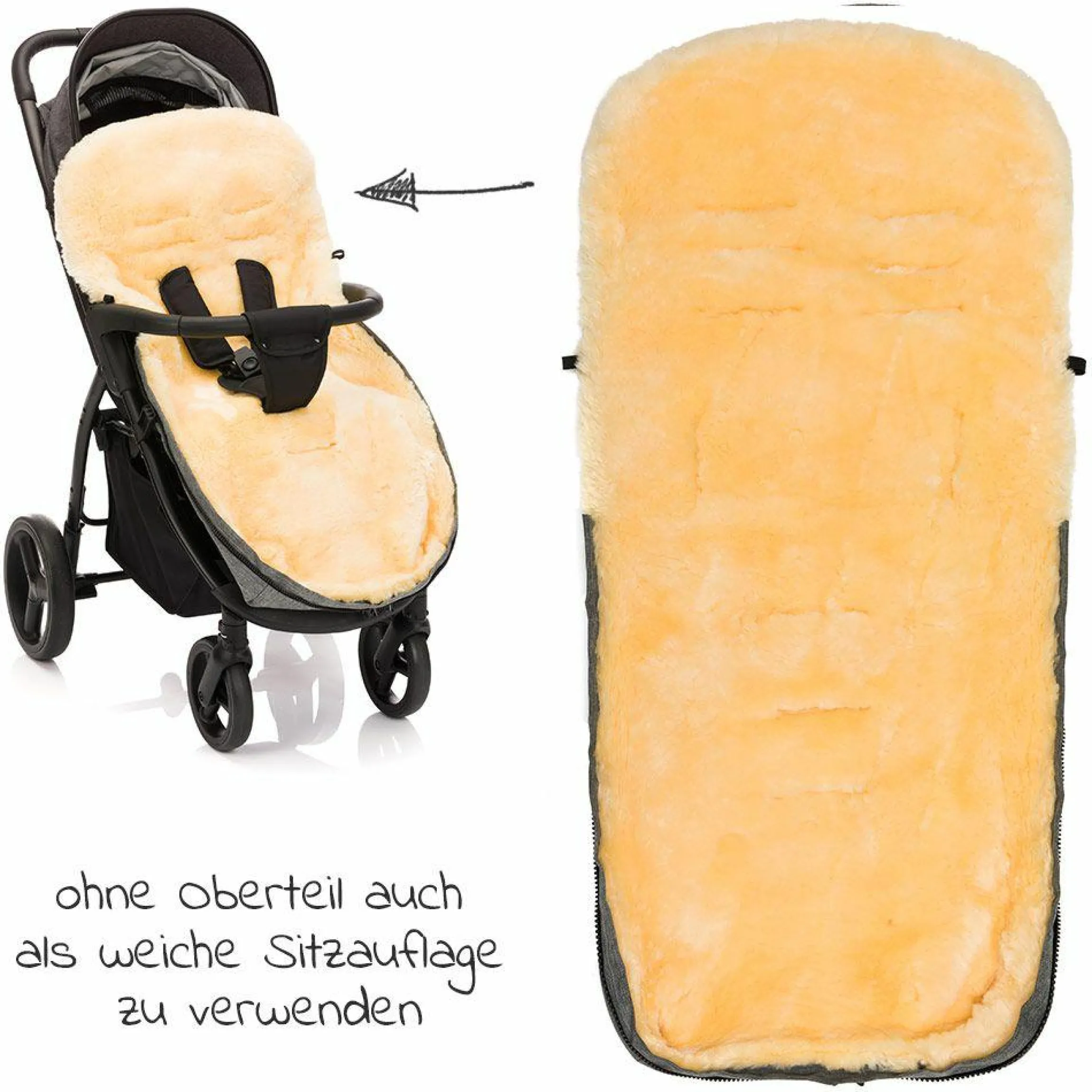 Universal Lammfell-Fußsack für Kinderwagen & Buggy - Melange Hellgrau