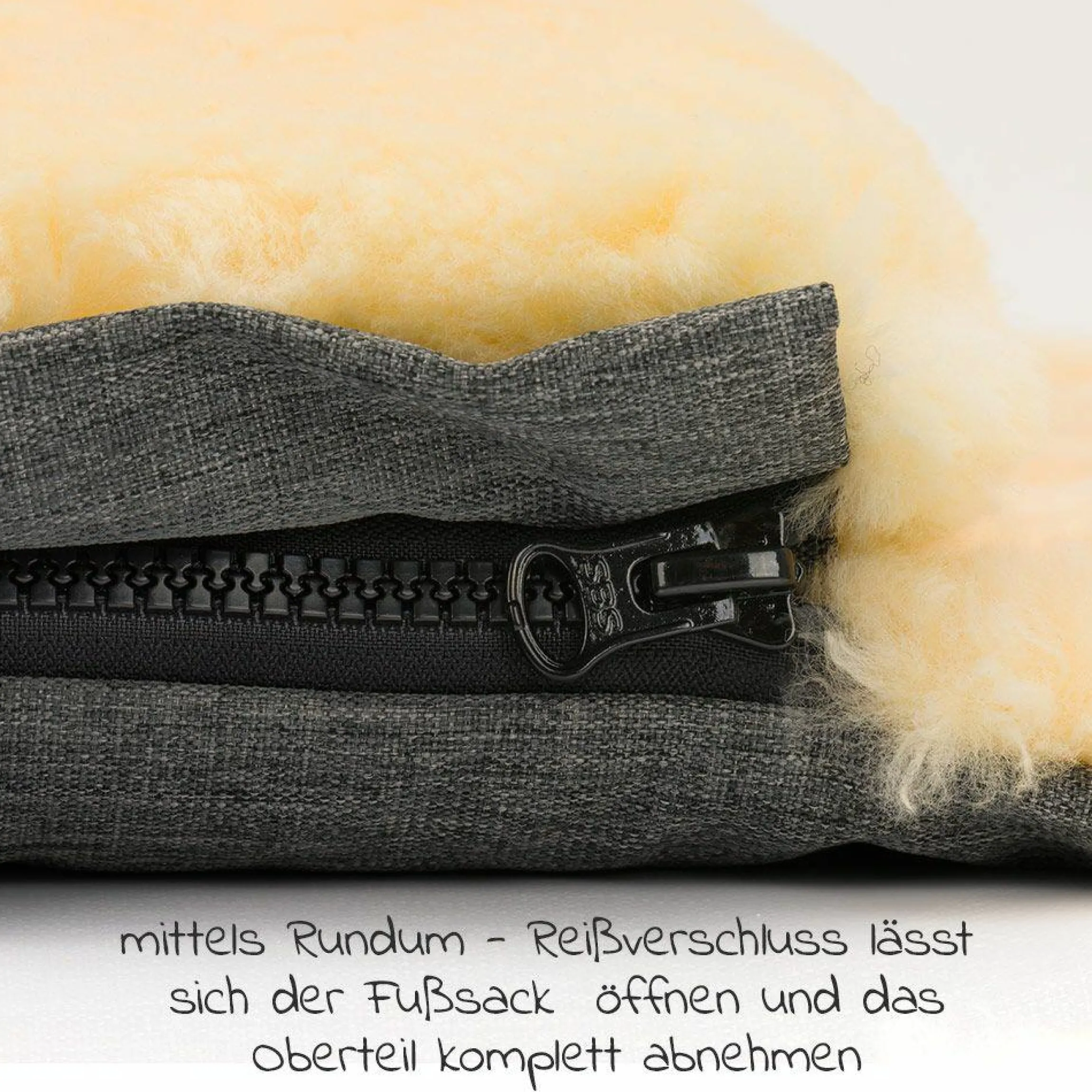 Universal Lammfell-Fußsack für Kinderwagen & Buggy - Melange Hellgrau