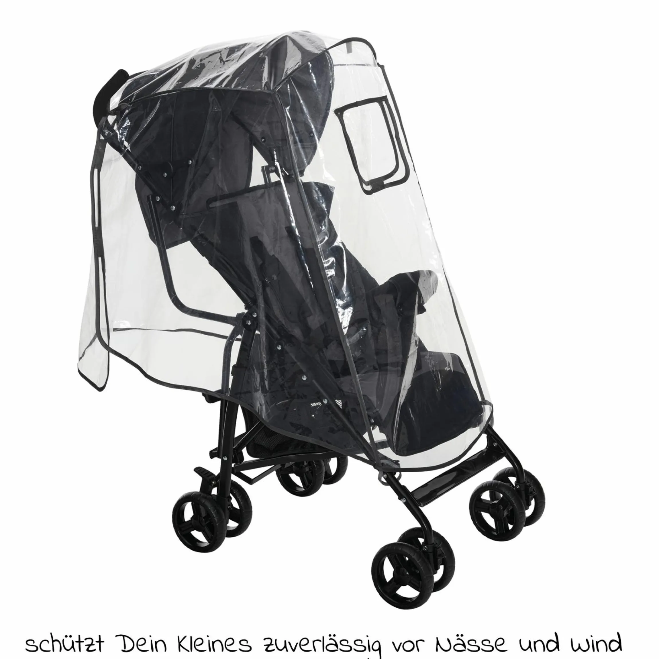 Universal Regenschutz für Buggy & Sportwagen mit verschließbarem Fenster