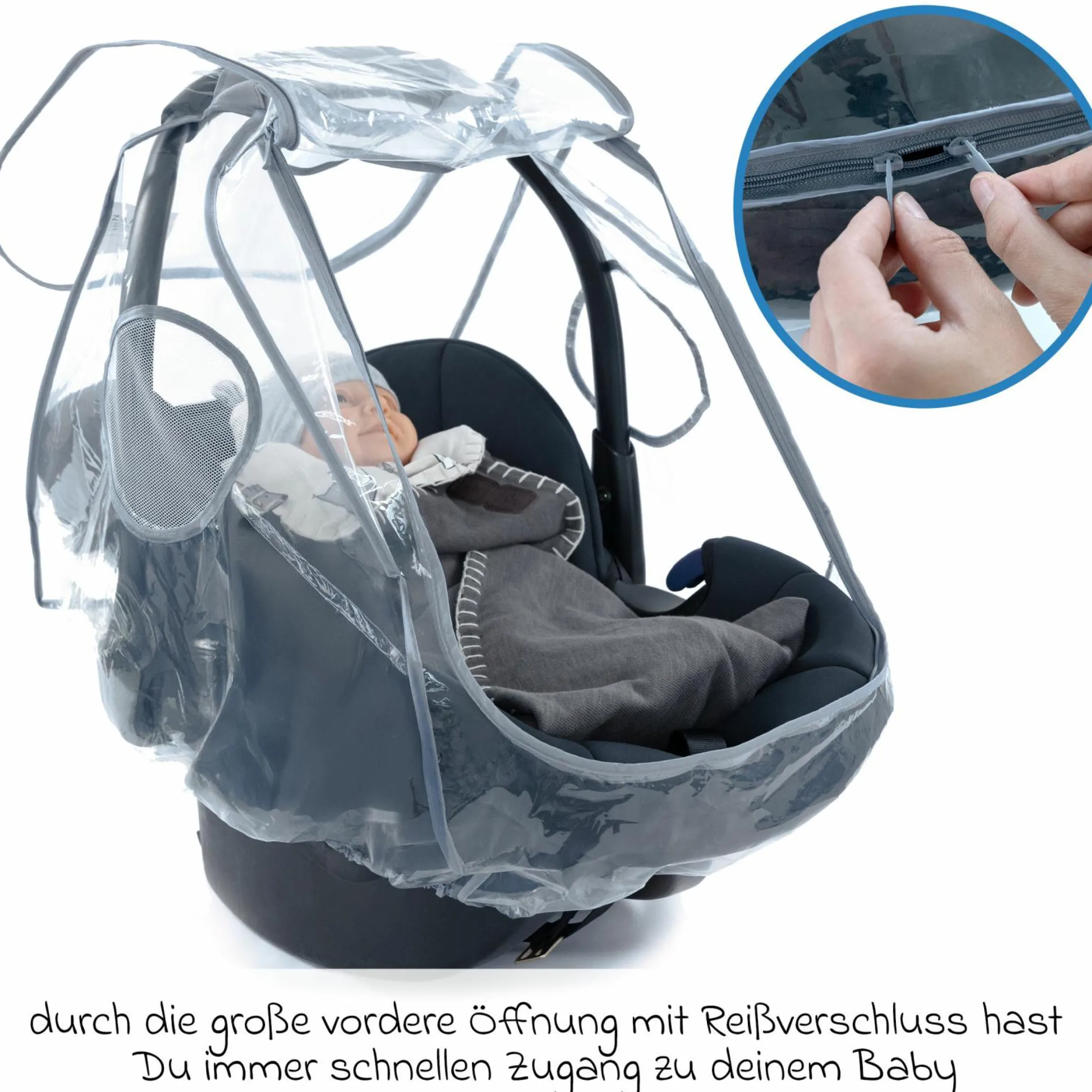 Universal Regenschutz für Babyschale mit Reißverschluss (z.B. Maxi-Cosi, Cybex, Römer)