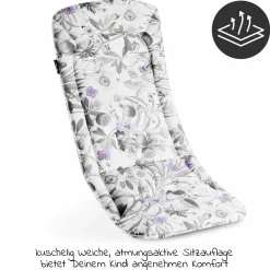 Universal Sitzauflage für Kinderwagen und Buggy (atmungsaktive Baumwolle) - Floral Grey