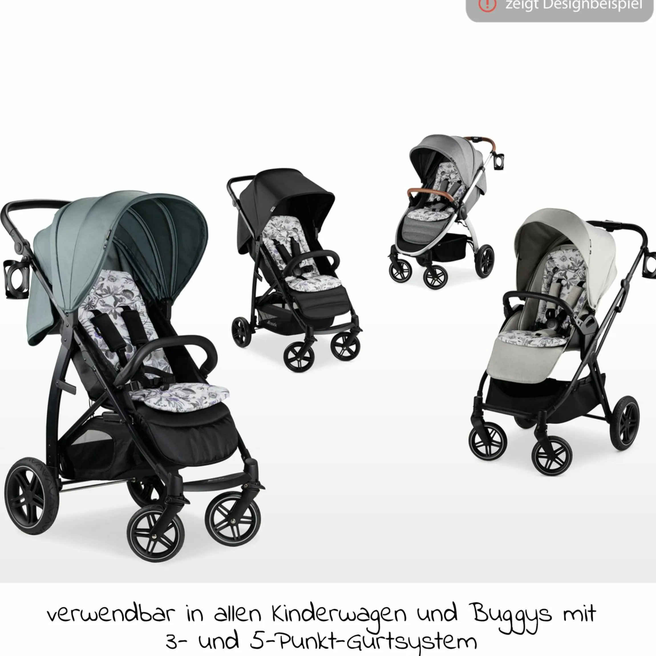 Universal Sitzauflage für Kinderwagen und Buggy (atmungsaktive Baumwolle) - Floral Grey