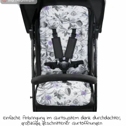 Universal Sitzauflage für Kinderwagen und Buggy (atmungsaktive Baumwolle) - Floral Grey