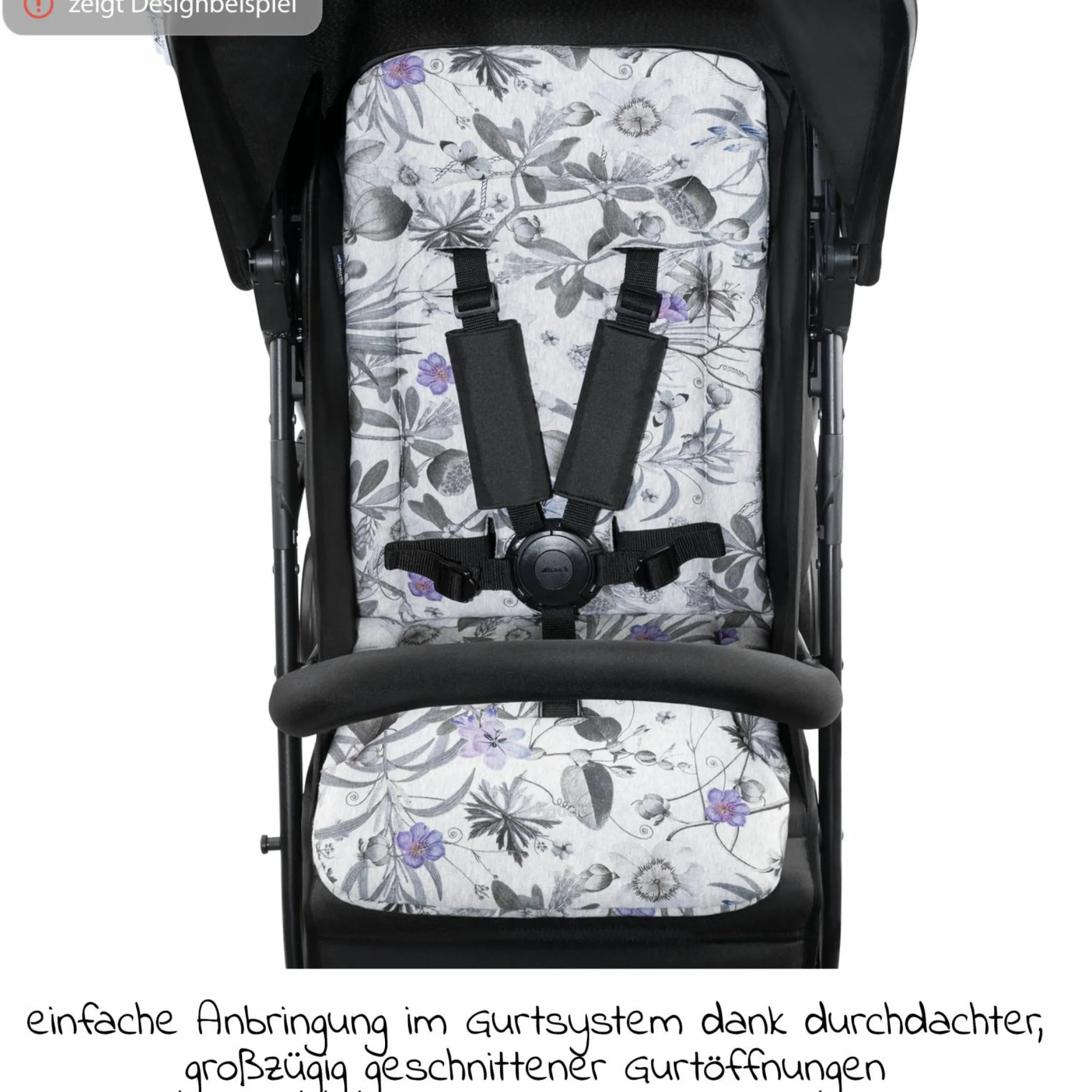 Universal Sitzauflage für Kinderwagen und Buggy (atmungsaktive Baumwolle) - Floral Grey