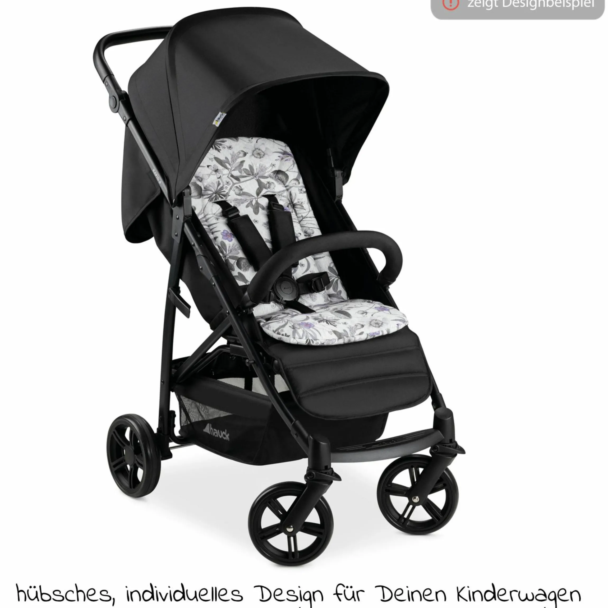 Universal Sitzauflage für Kinderwagen und Buggy (atmungsaktive Baumwolle) - Floral Grey