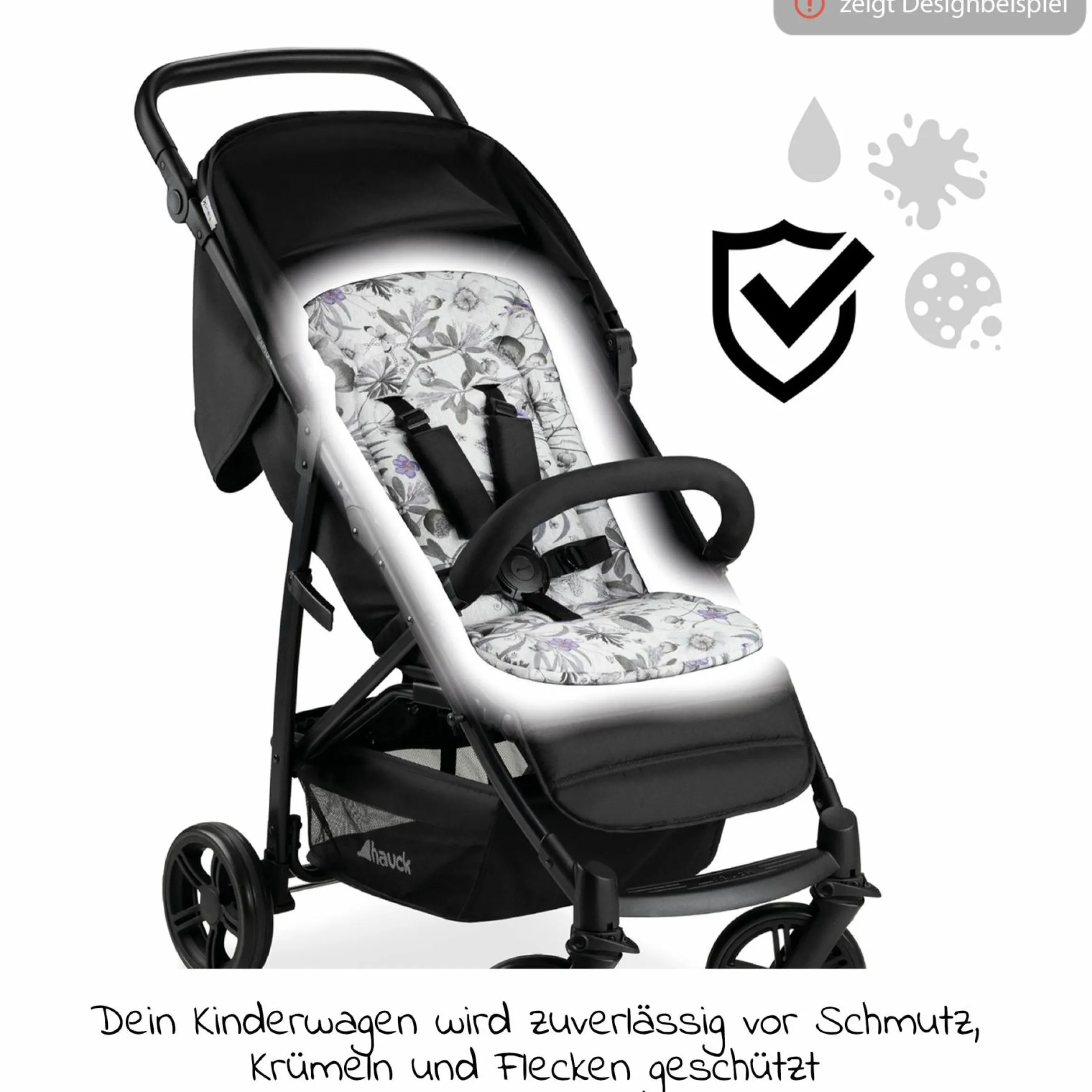 Universal Sitzauflage für Kinderwagen und Buggy (atmungsaktive Baumwolle) - Floral Grey