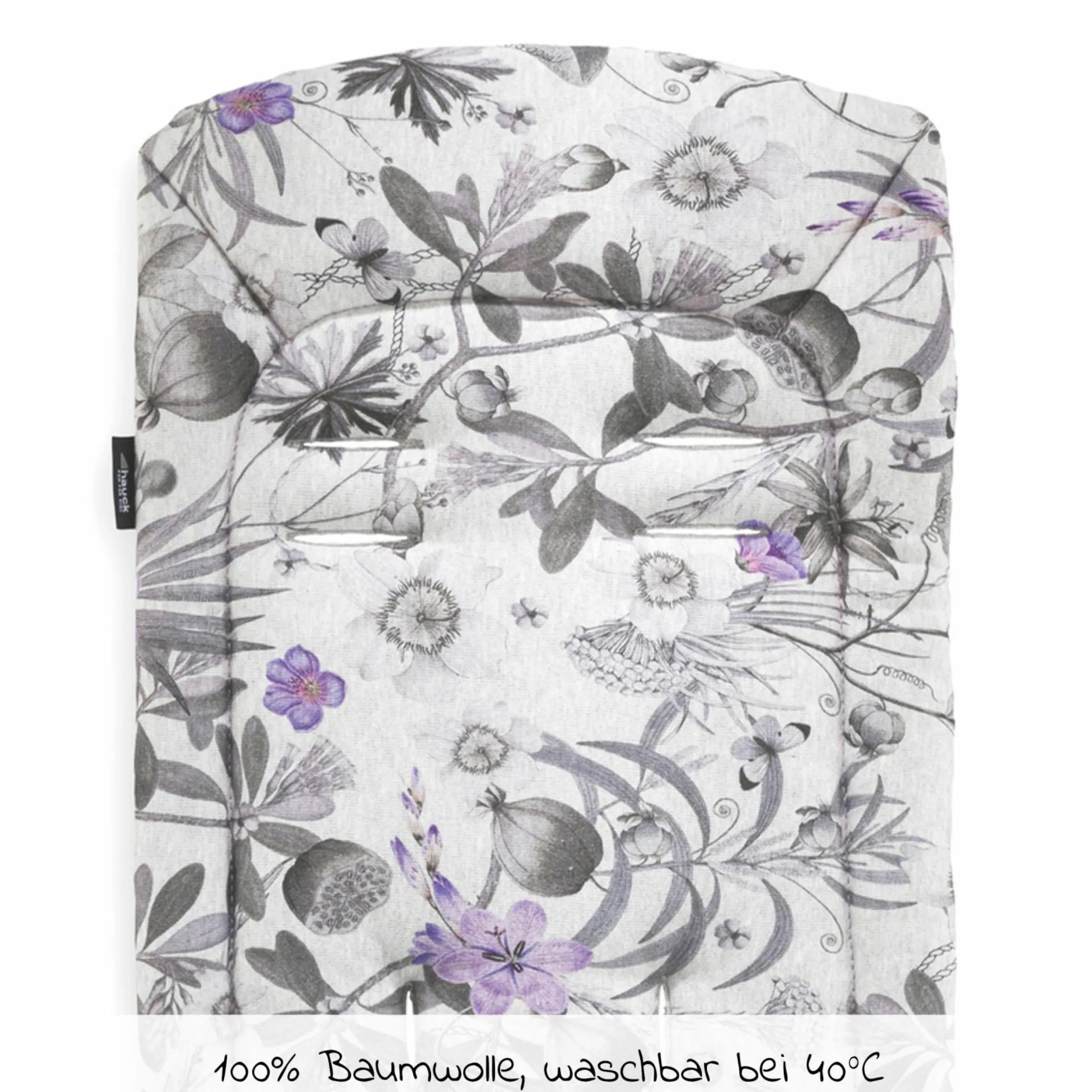 Universal Sitzauflage für Kinderwagen und Buggy (atmungsaktive Baumwolle) - Floral Grey