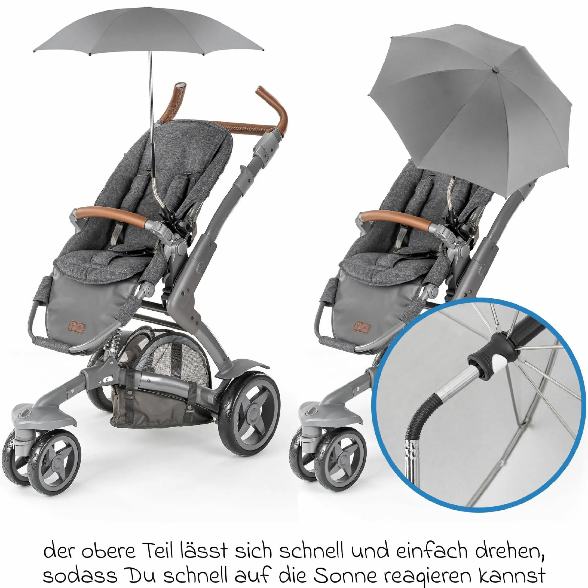 Universal Sonnenschirm für Kinderwagen und Buggy - Grau