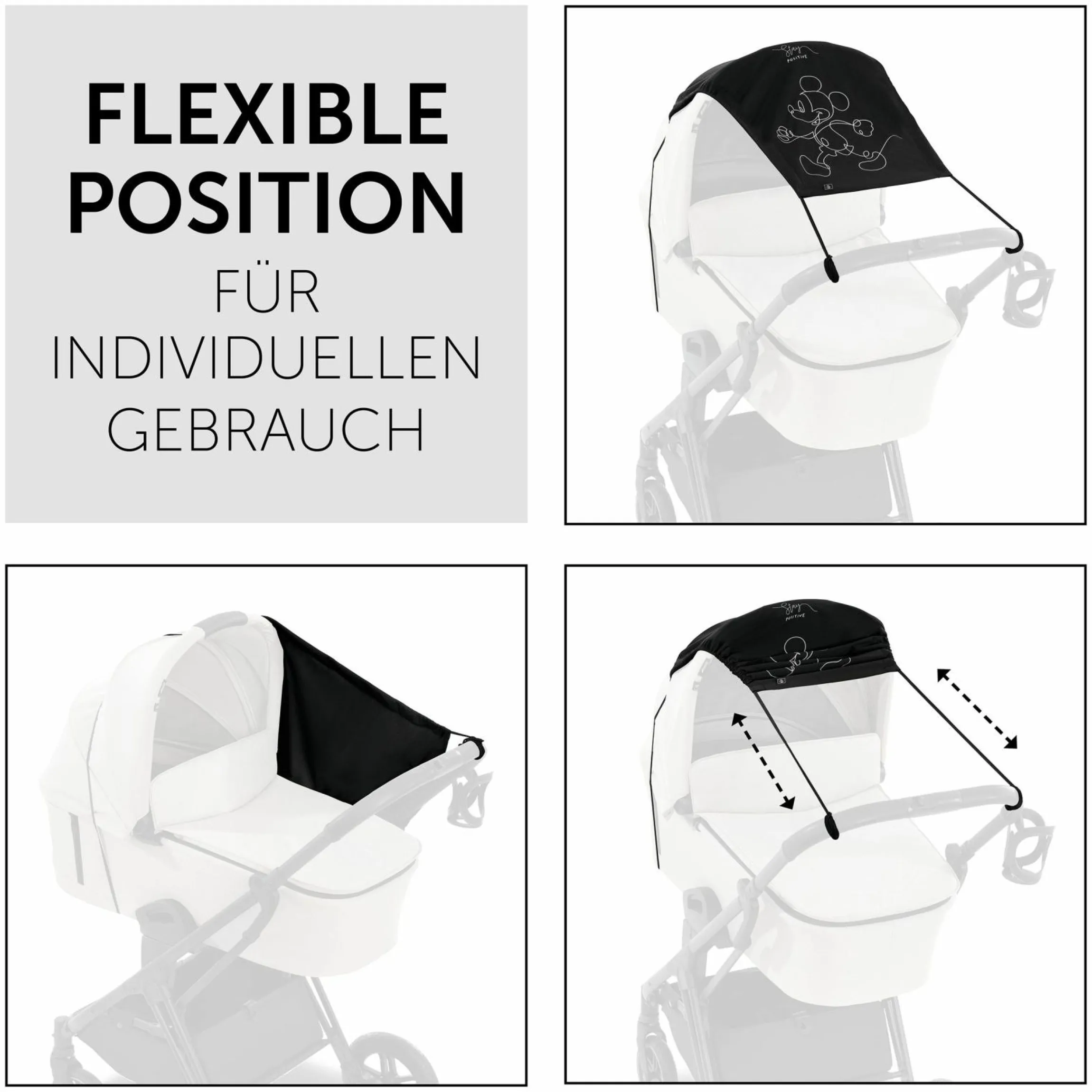 Universal Sonnensegel für Kinderwagen - Disney - Mickey Mouse Black