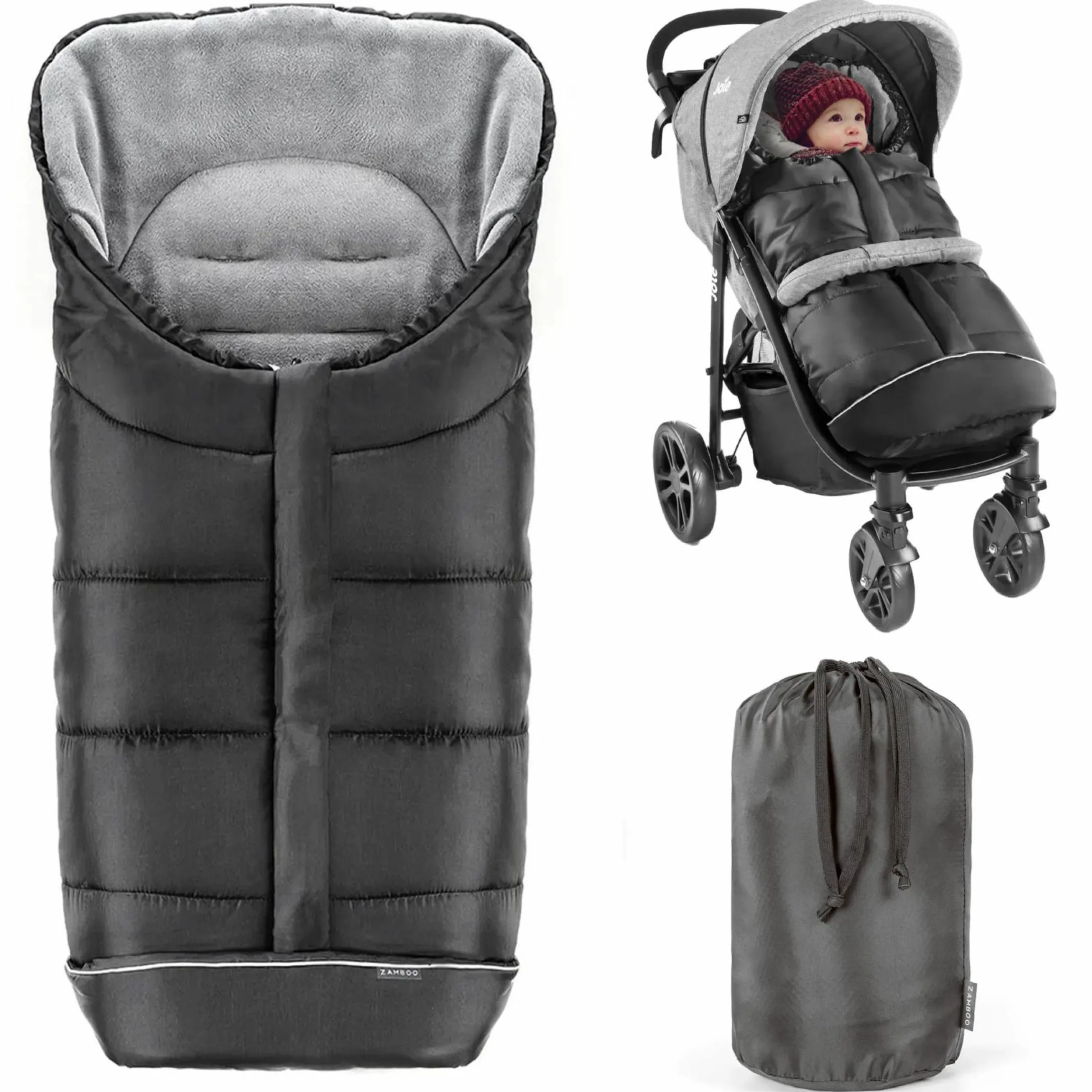 Universal Thermo Fußsack Multifunktion Comfort für Kinderwagen und Buggy - Schwarz Grau