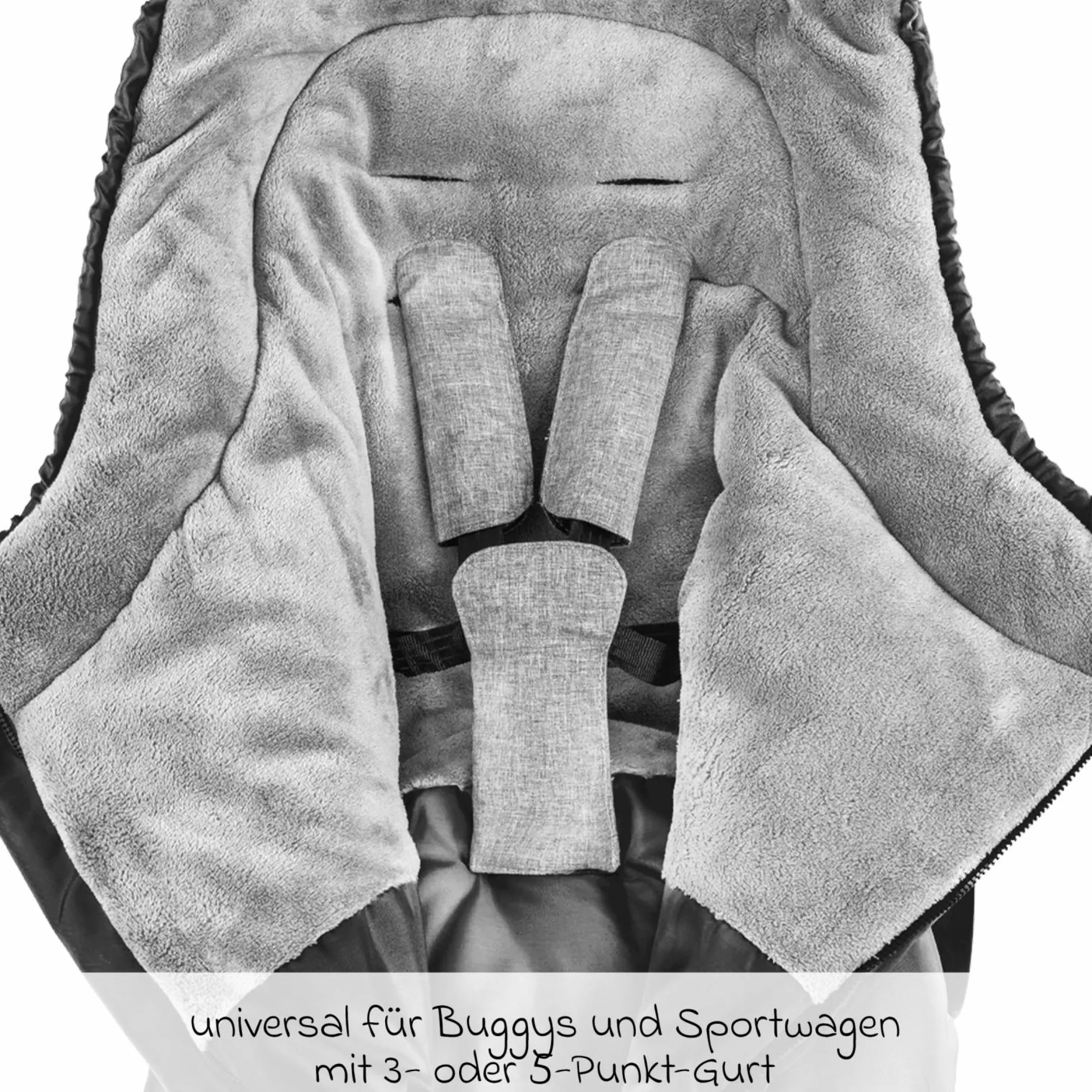 Universal Thermo Fußsack Multifunktion Comfort für Kinderwagen und Buggy - Schwarz Grau