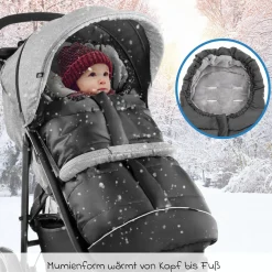 Universal Thermo Fußsack Multifunktion Comfort für Kinderwagen und Buggy - Schwarz Grau