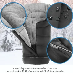 Universal Thermo Fußsack Multifunktion Comfort für Kinderwagen und Buggy - Schwarz Grau