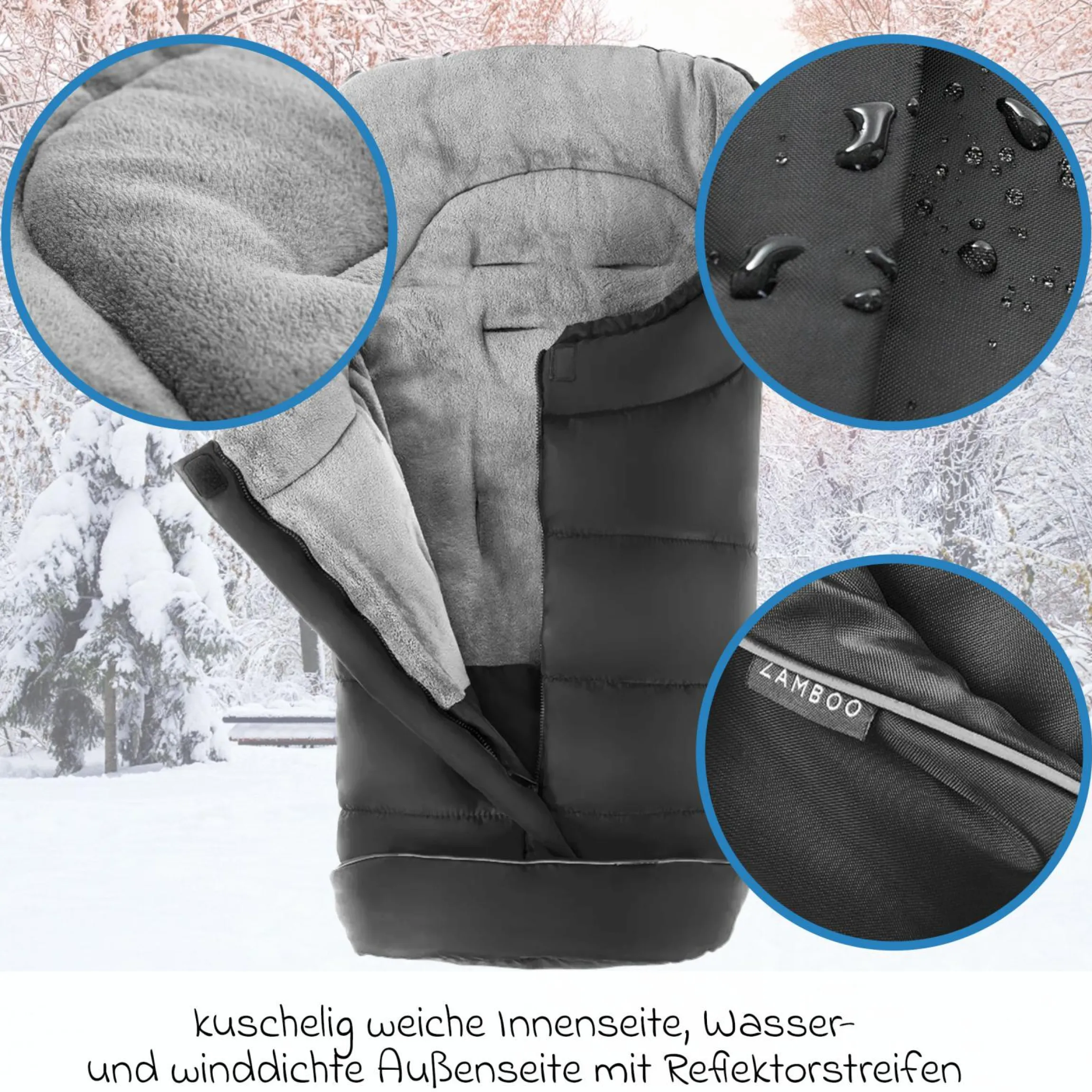 Universal Thermo Fußsack Multifunktion Comfort für Kinderwagen und Buggy - Schwarz Grau