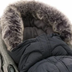 Universal Thermo-Fleece Fußsack mit Fellkragen für Babyschale & Wanne - Melange Dunkelgrau