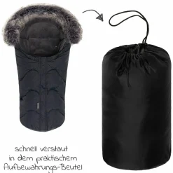 Universal Thermo-Fleece Fußsack mit Fellkragen für Babyschale & Wanne - Melange Dunkelgrau