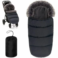 Universal Thermo-Fleece Fußsack mit Fellkragen für Kinderwagen & Buggy - Melange Dunkelgrau