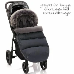 Universal Thermo-Fleece Fußsack mit Fellkragen für Kinderwagen & Buggy - Melange Dunkelgrau