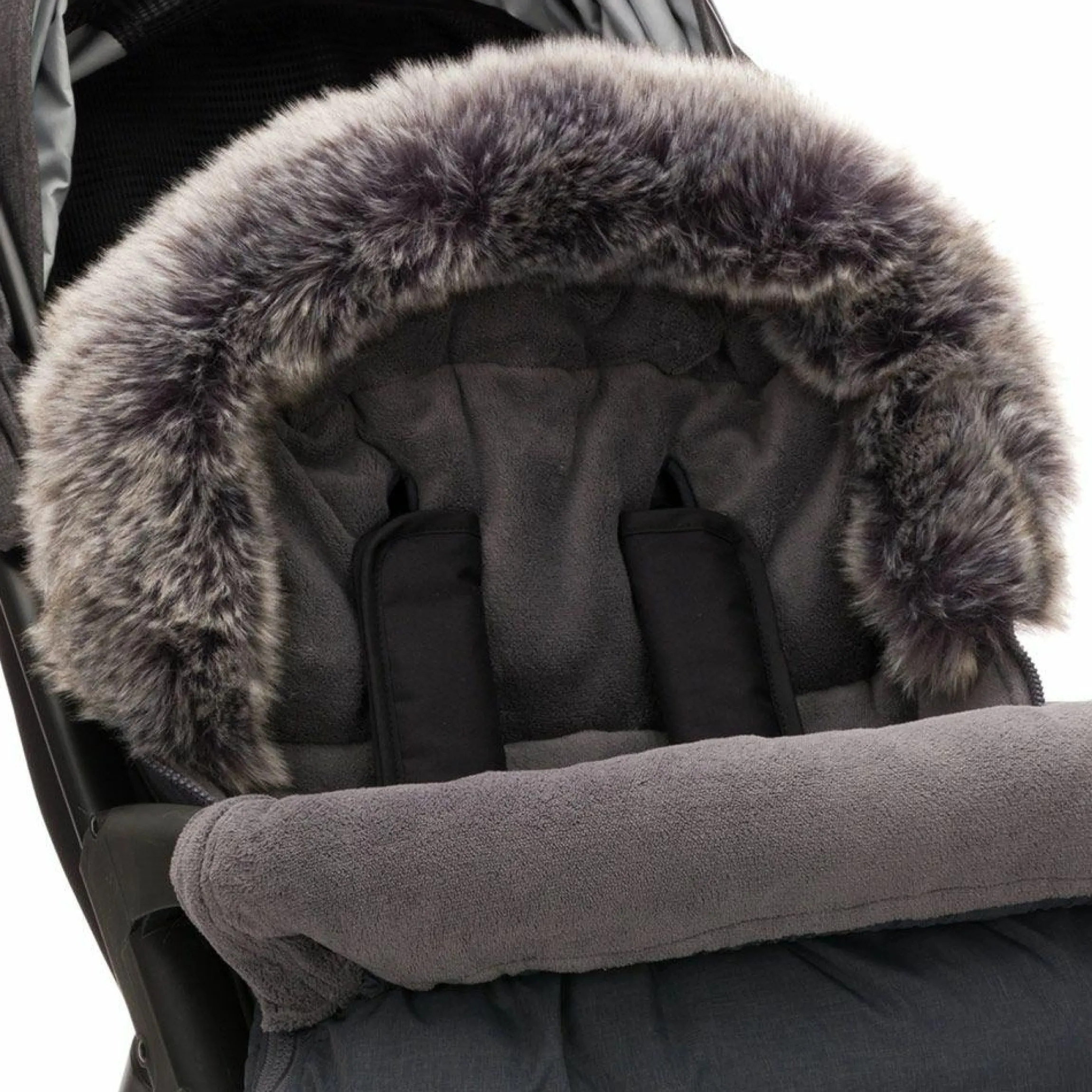 Universal Thermo-Fleece Fußsack mit Fellkragen für Kinderwagen & Buggy - Melange Dunkelgrau