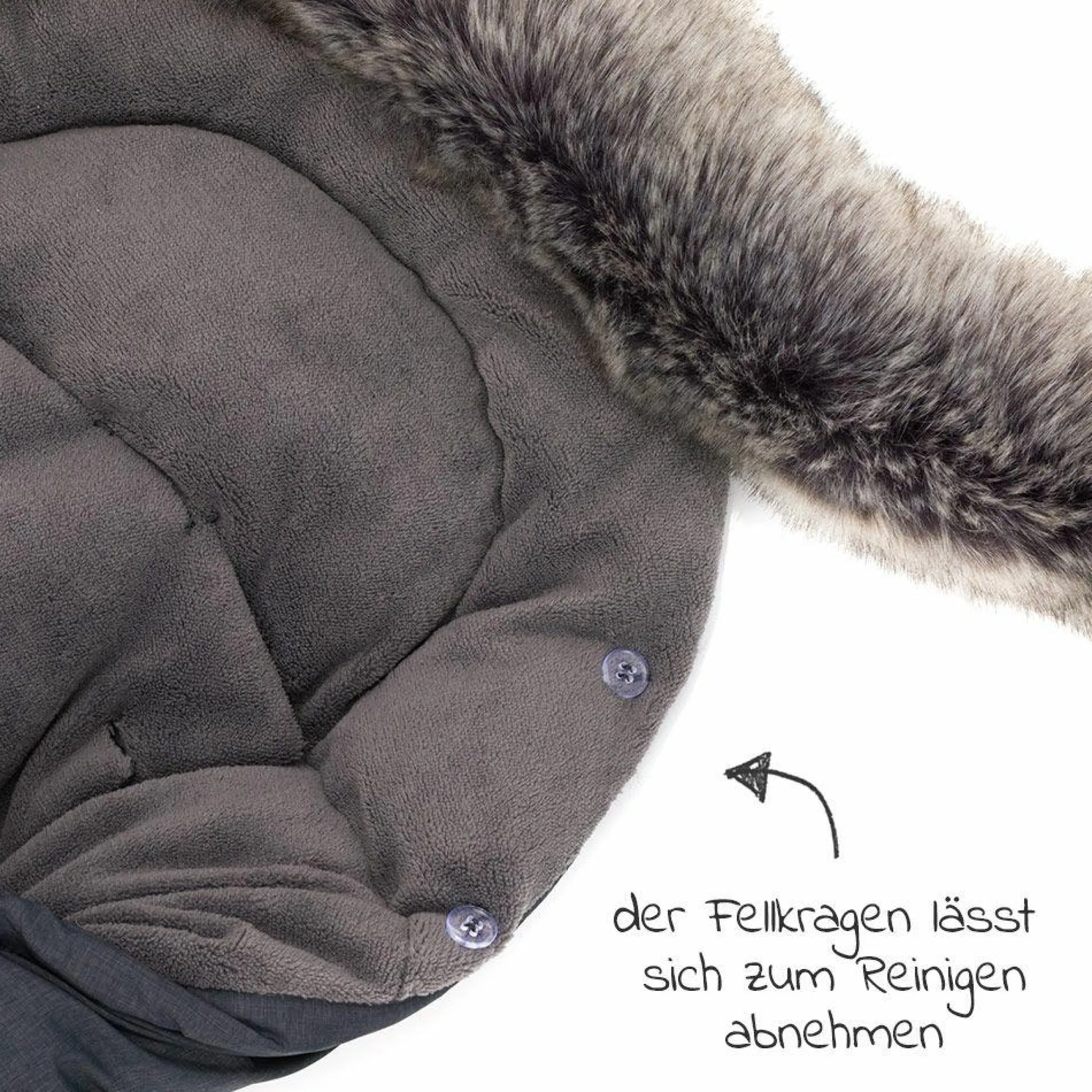Universal Thermo-Fleece Fußsack mit Fellkragen für Kinderwagen & Buggy - Melange Dunkelgrau