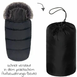 Universal Thermo-Fleece Fußsack mit Fellkragen für Kinderwagen & Buggy - Melange Dunkelgrau