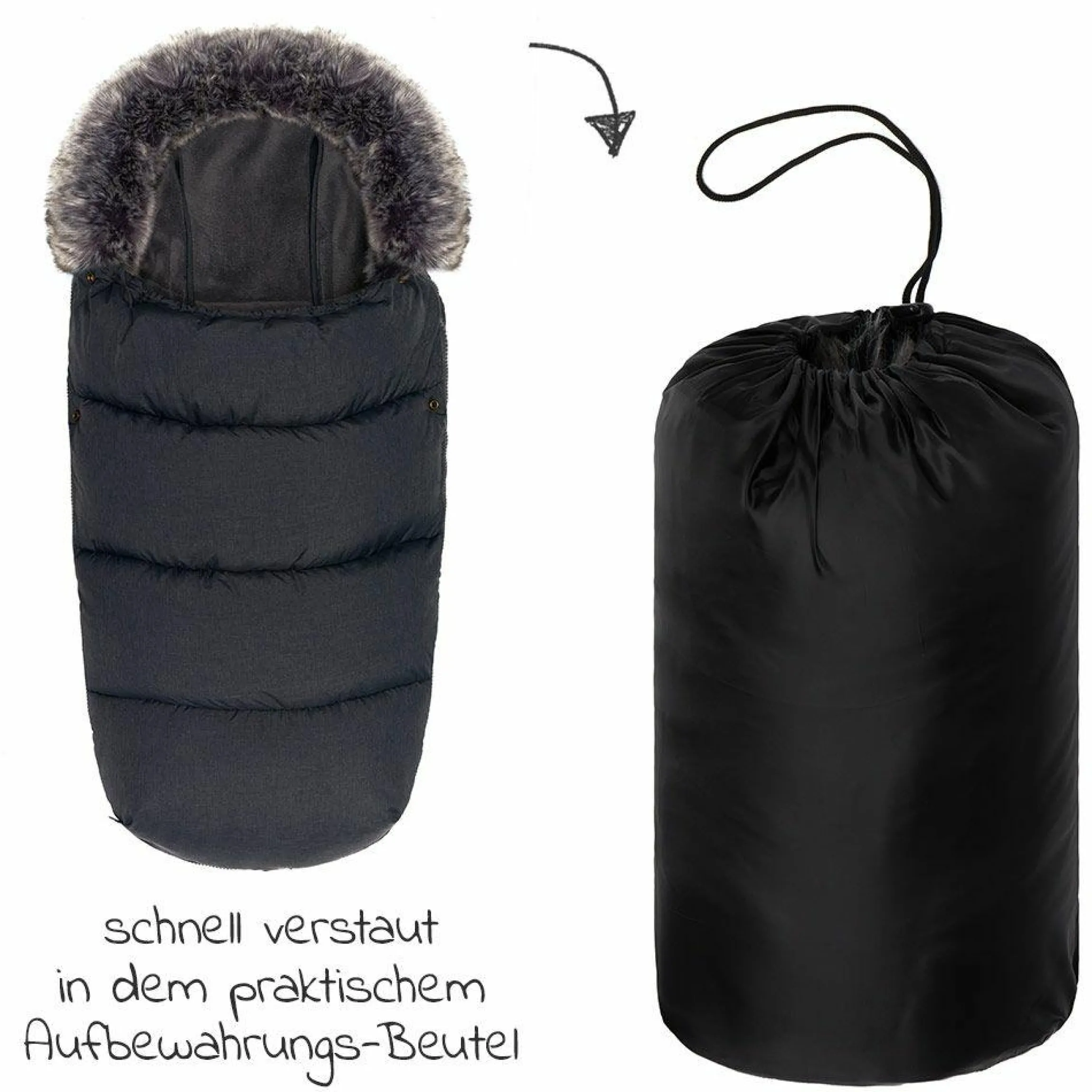 Universal Thermo-Fleece Fußsack mit Fellkragen für Kinderwagen & Buggy - Melange Dunkelgrau