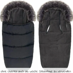 Universal Thermo-Fleece Fußsack mit Fellkragen für Kinderwagen & Buggy - Melange Dunkelgrau