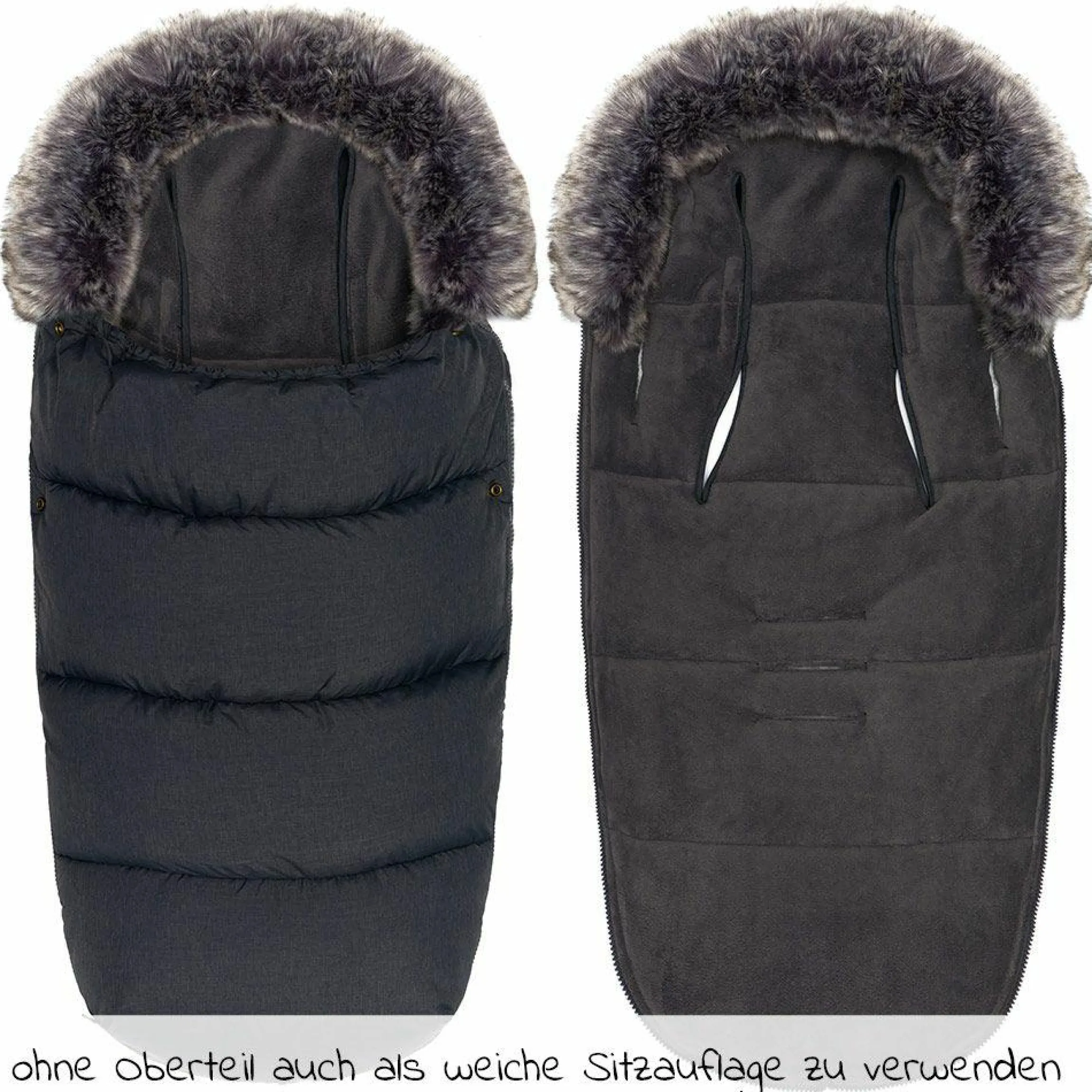 Universal Thermo-Fleece Fußsack mit Fellkragen für Kinderwagen & Buggy - Melange Dunkelgrau