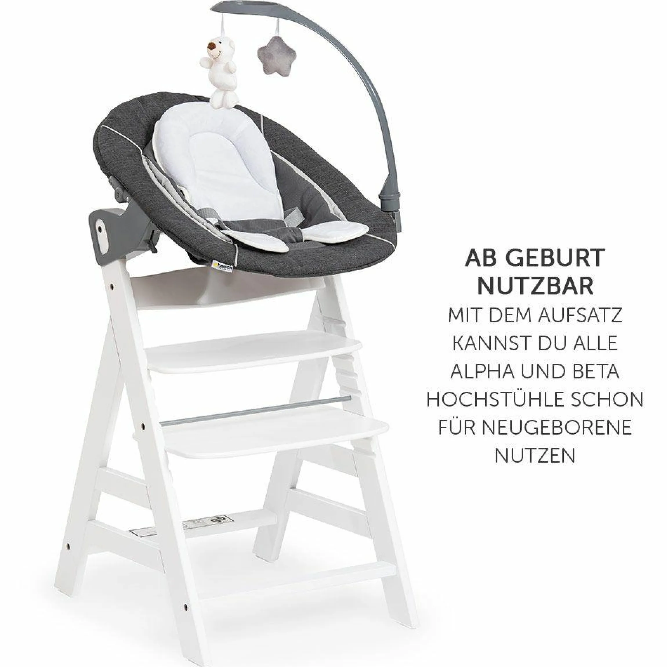 Verstellbarer Neugeborenenaufsatz & Wippe für Alpha & Beta Hochstuhl - Bouncer 2in1 Deluxe - Melange Grey