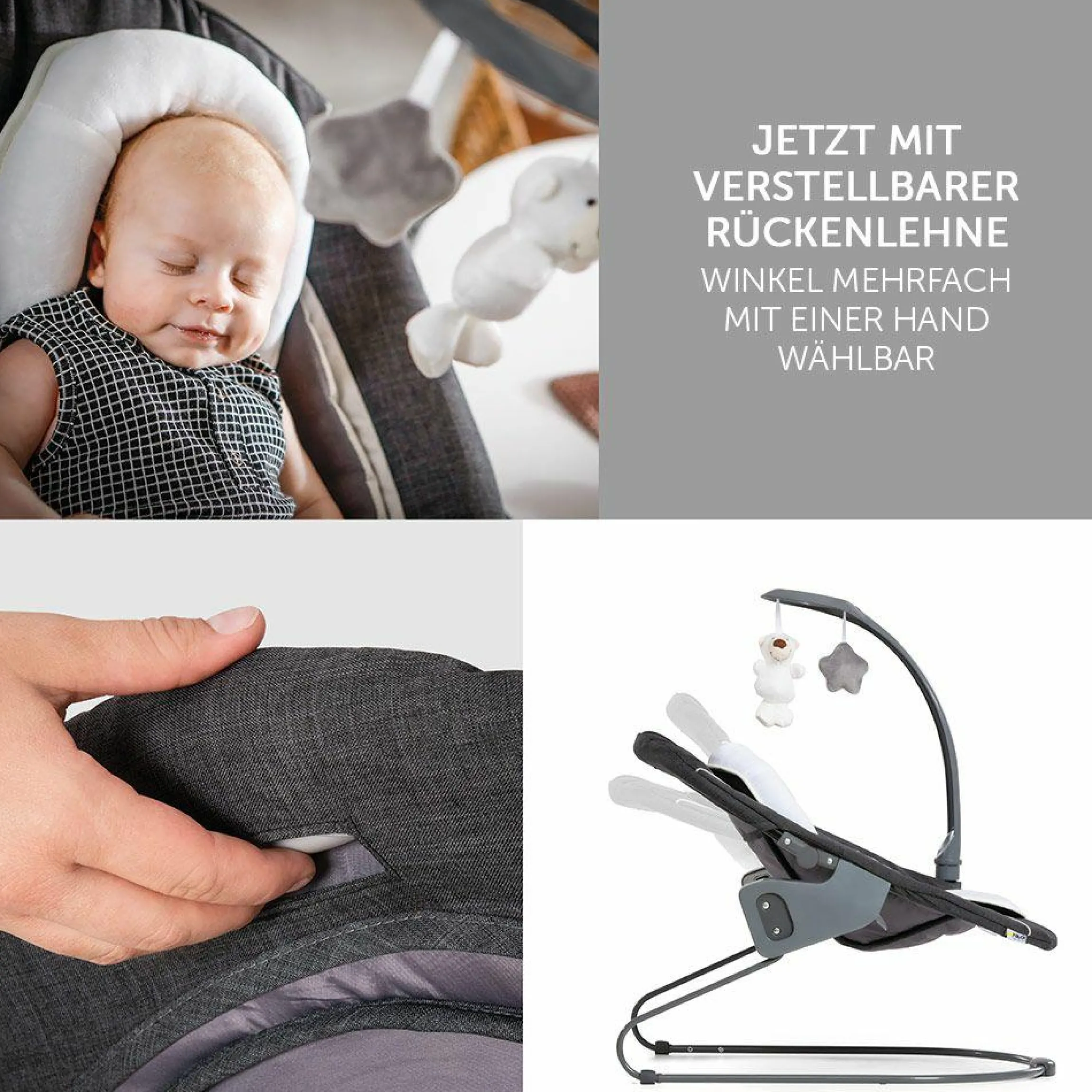 Verstellbarer Neugeborenenaufsatz & Wippe für Alpha & Beta Hochstuhl - Bouncer 2in1 Deluxe - Melange Grey