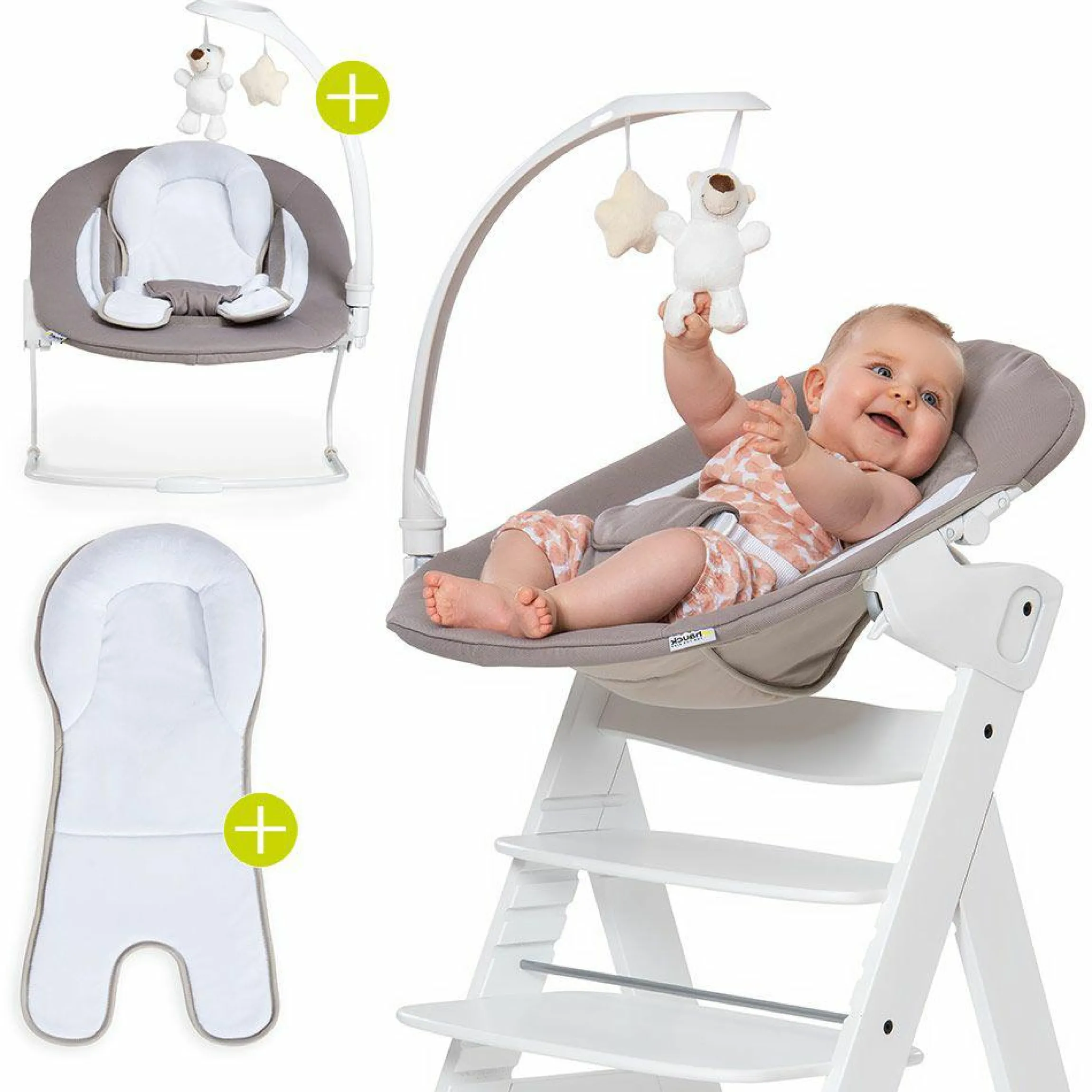 Verstellbarer Neugeborenenaufsatz & Wippe für Alpha & Beta Hochstuhl - Bouncer 2in1 Deluxe - Sand
