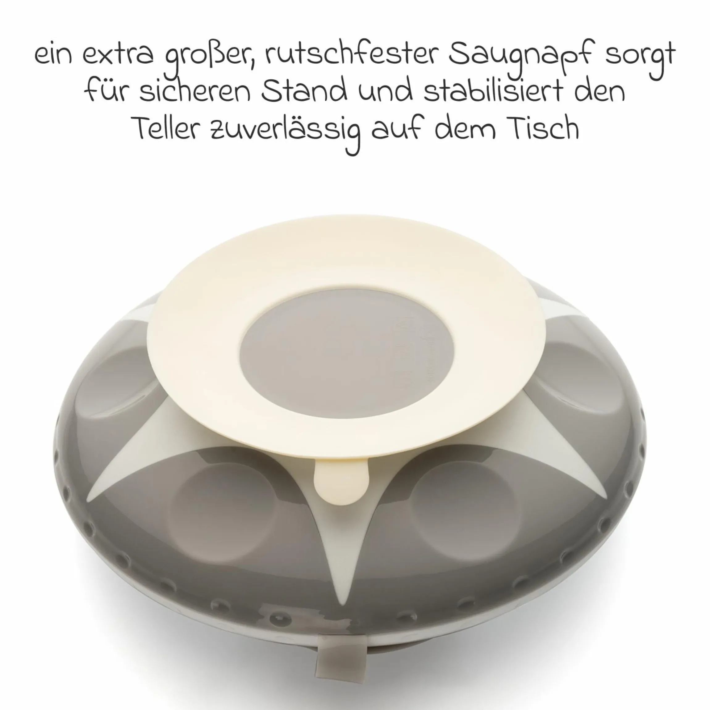 Warmhalteteller mit Saugnapf kein Verrutschen & Umkippen - Weiß Grau