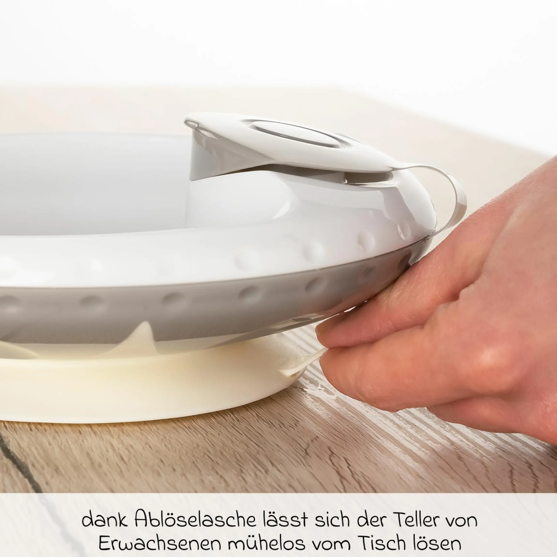 Warmhalteteller mit Saugnapf kein Verrutschen & Umkippen - Weiß Grau