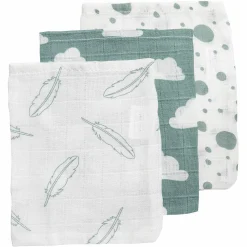 Waschhandschuh - 3er Pack - 20 x 14 cm - Federn Wolken Dots - Grün