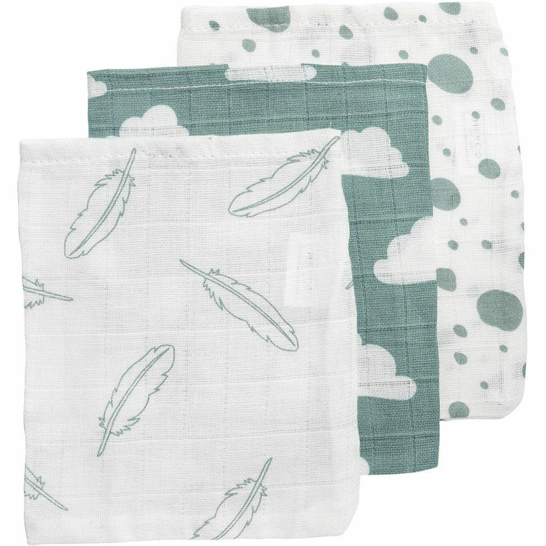 Waschhandschuh - 3er Pack - 20 x 14 cm - Federn Wolken Dots - Grün