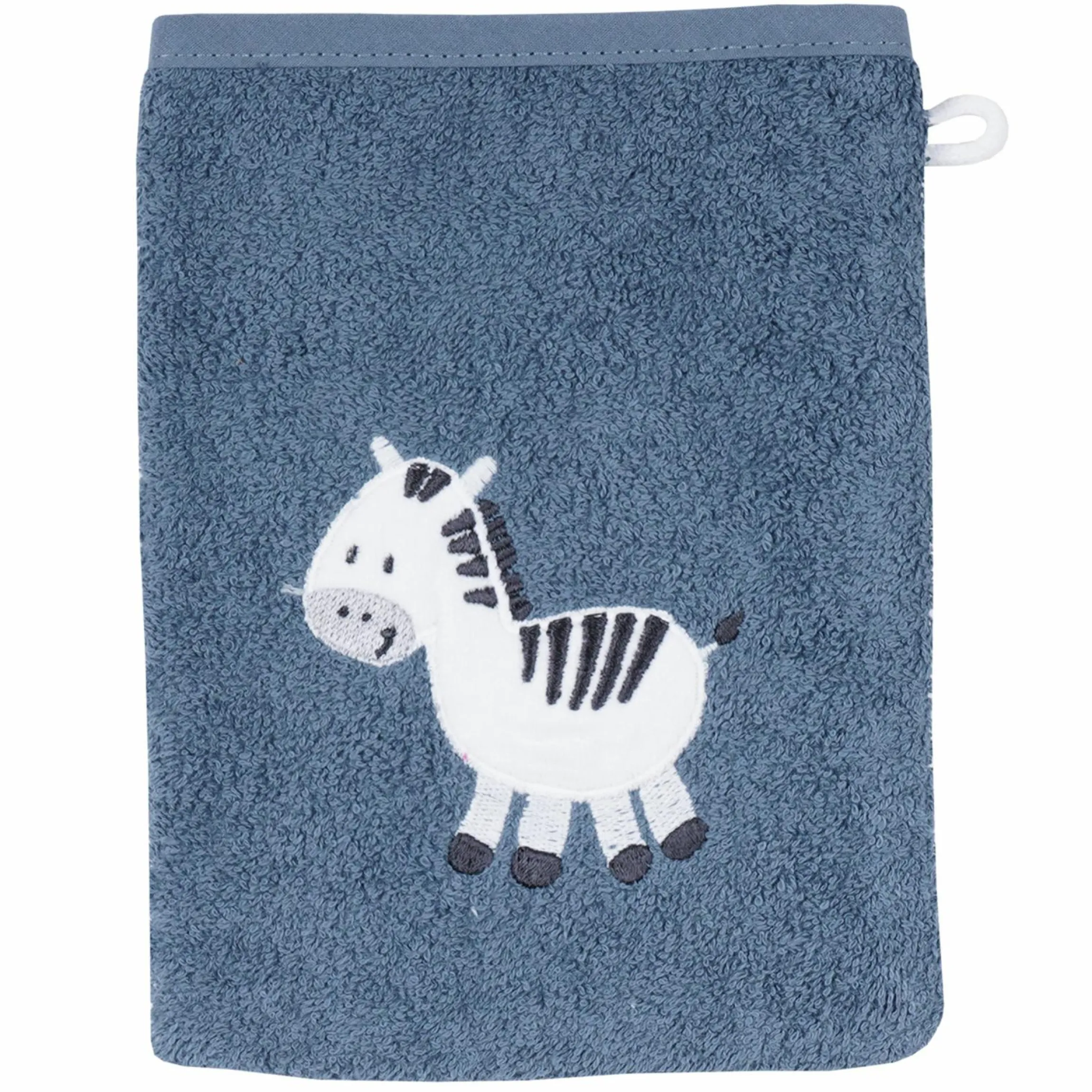 Waschhandschuh - Stickerei Zebra - Dunkelblau