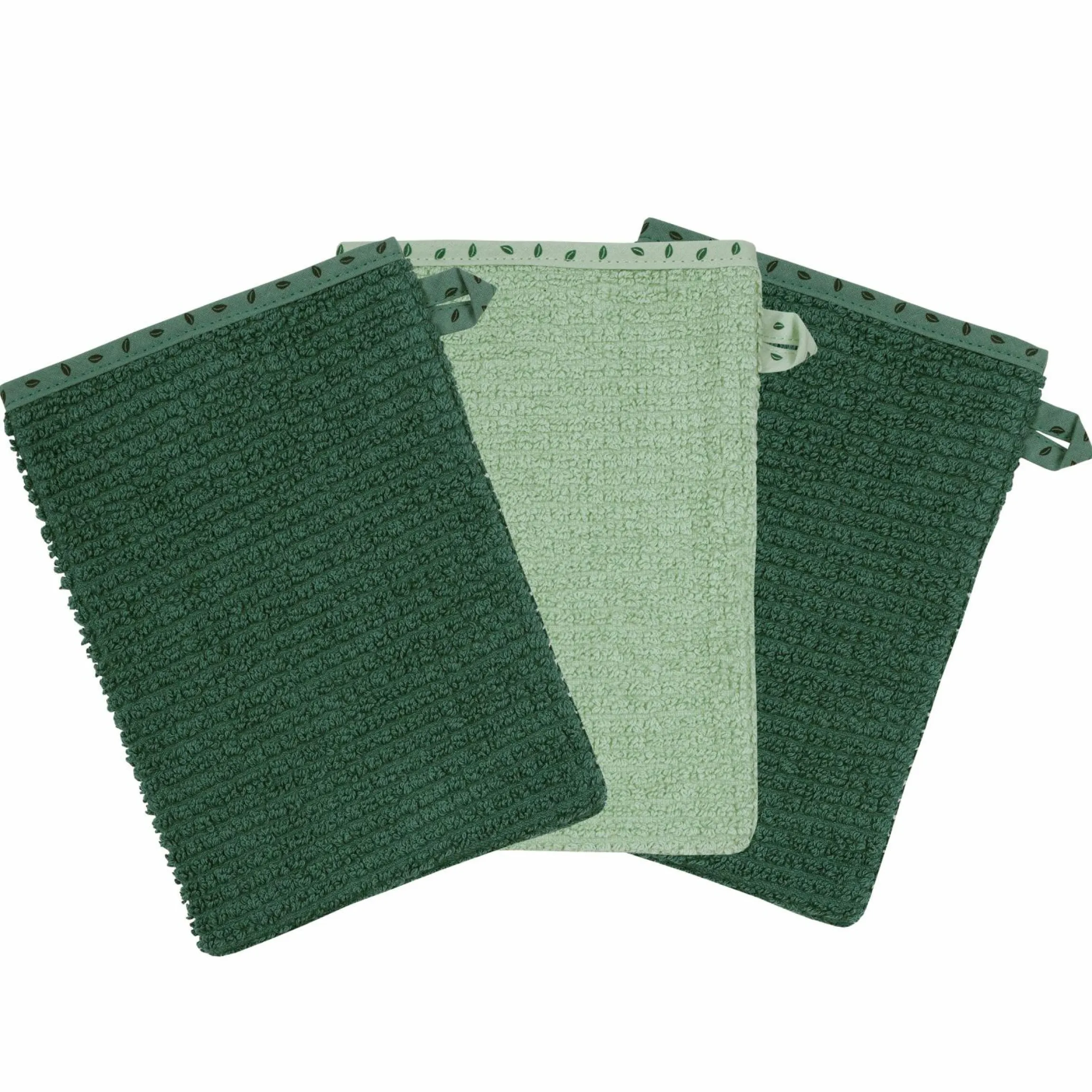Waschhandschuh 3er Pack Bio-Baumwolle - Uni Piniengrün Hellolivgrün