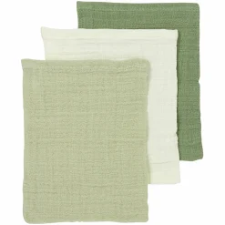 Waschhandschuh 3er Pack Musselin 20 x 17 cm - Naturel / Soft Olive