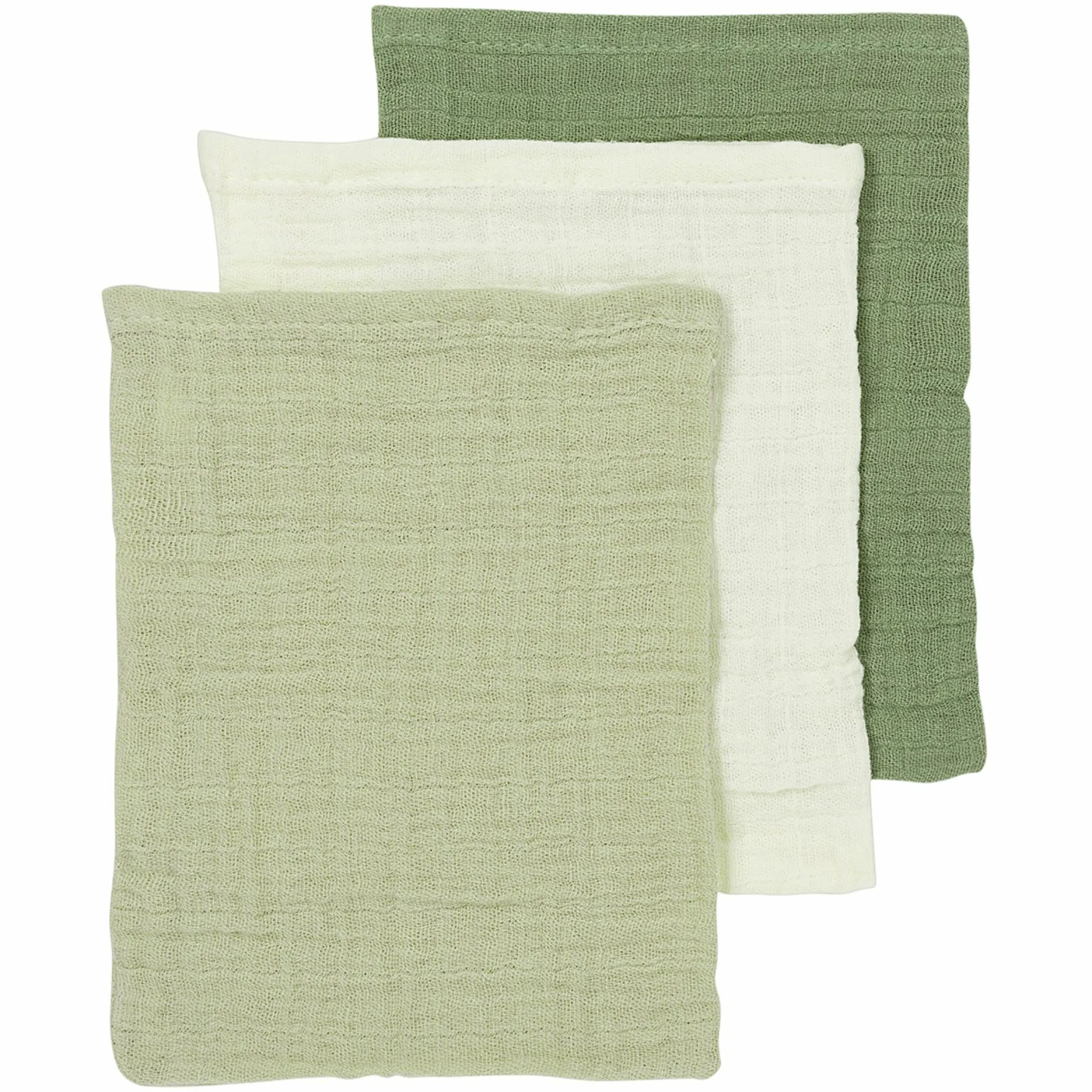 Waschhandschuh 3er Pack Musselin 20 x 17 cm - Naturel / Soft Olive