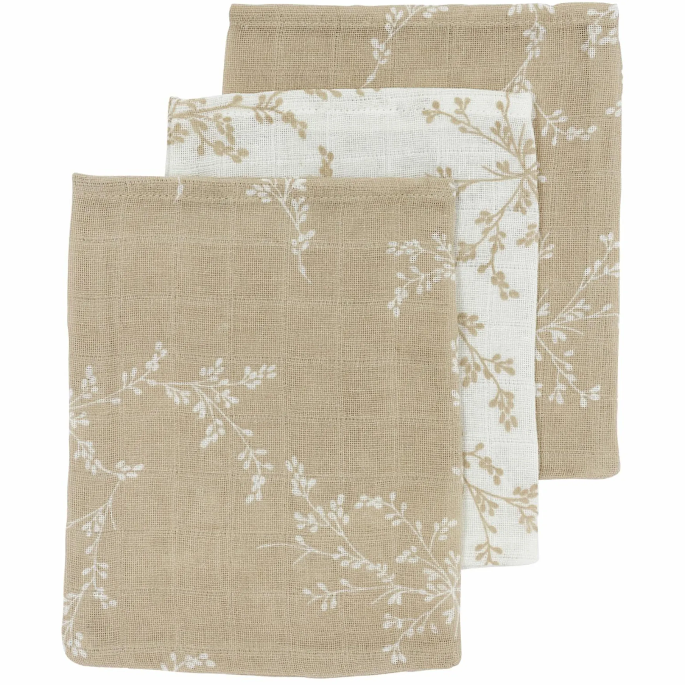 Waschhandschuh 3er Pack Musselin 20 x 17 cm - Branches - Sand