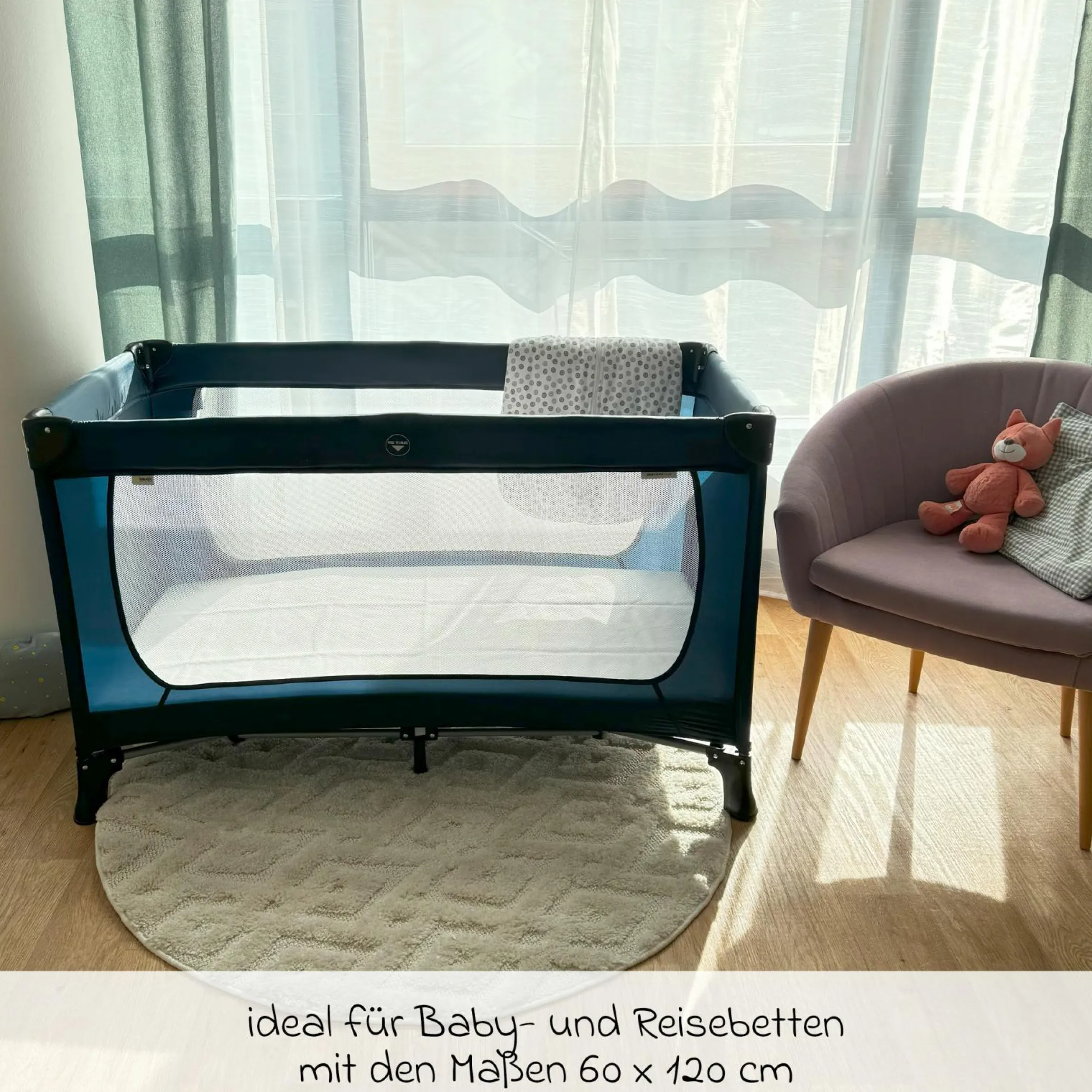 Wasserdichte Betteinlage 60 x 120 cm / Matratzenauflage für Baby- & Reisebetten - Molton