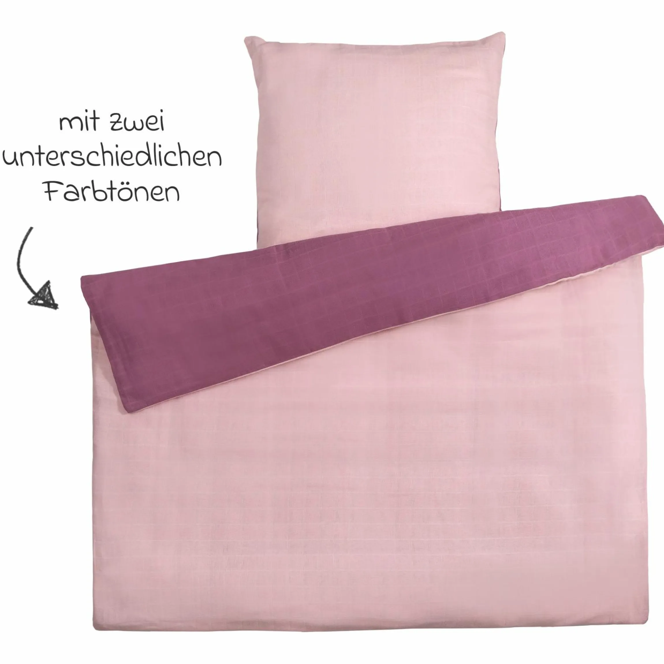 Wende-Bettwäsche Mull 80 x 80 / 35 x 40 cm - Orchidee / Puder