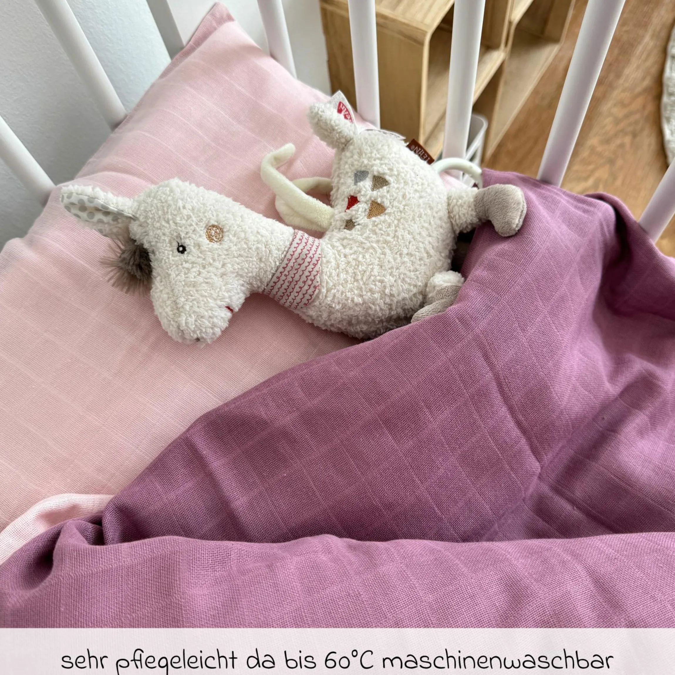 Wende-Bettwäsche Mull 80 x 80 / 35 x 40 cm - Orchidee / Puder