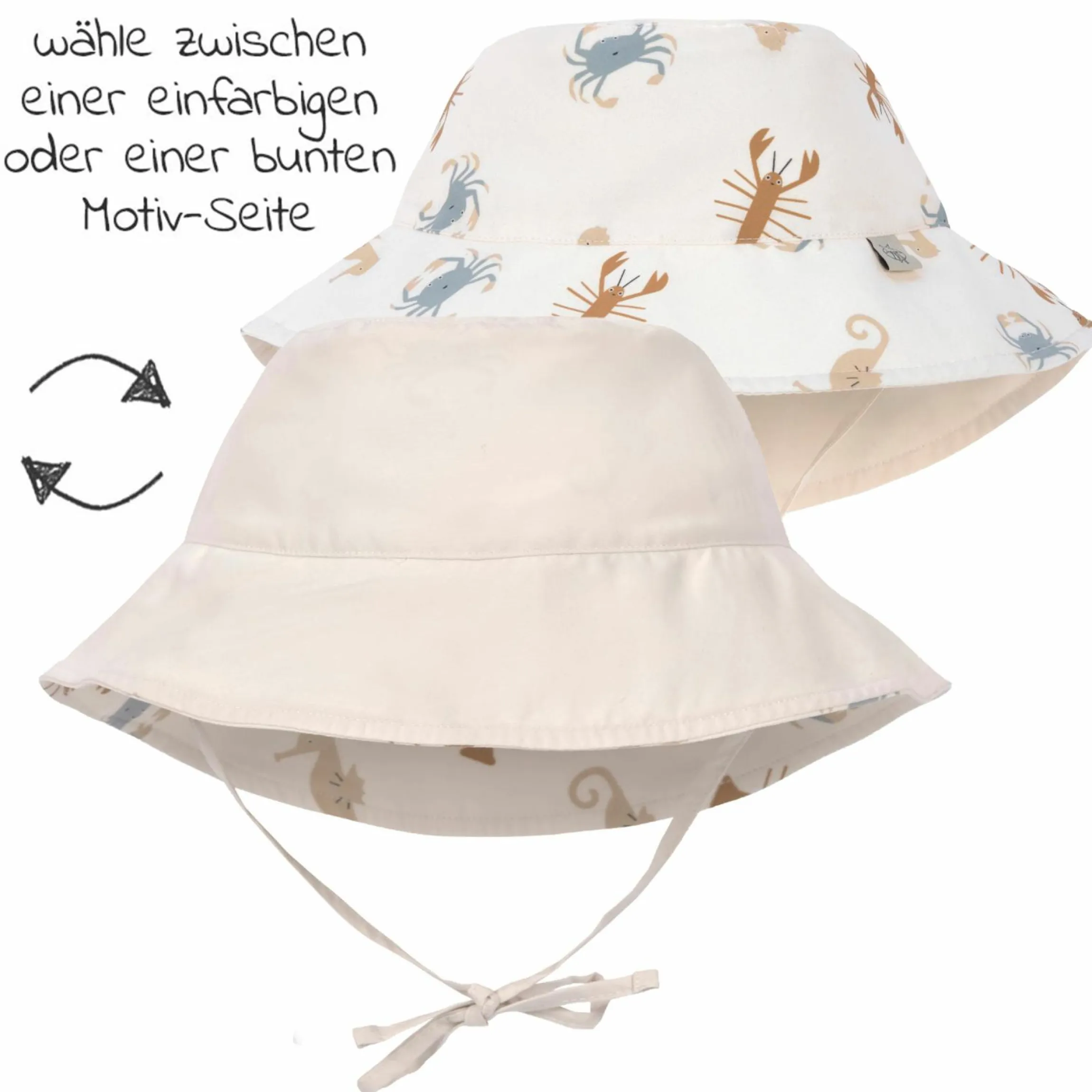 Wende-Hut LSF Sun Protection Bucket Hat - Sea Animals - Milky - Gr. 43/45